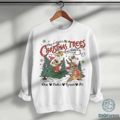 Vintage Disney Chip & Dale’s Christmas Trees PNG – Chip & Dale Christmas PNG, Very Merry Xmas Double Trouble Design