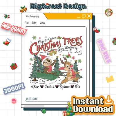 Vintage Disney Chip & Dale’s Christmas Trees PNG – Chip & Dale Christmas PNG, Very Merry Xmas Double Trouble Design