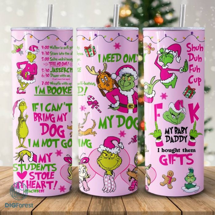 Grinchmas Merry Pink Christmas Movie 20oz Tumbler Png, Grinchmas Christmas Tumbler, Tumbler Wrap, 20oz Skinny Tumbler, Grinchmas Book Png