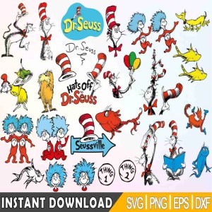 Dr Suess Bundle PNG File, Dr Suess Png, Dr Suess Clipart, Cat in the Hat Cricut, Thing 1 thing 2 svg, Sublimation Designs
