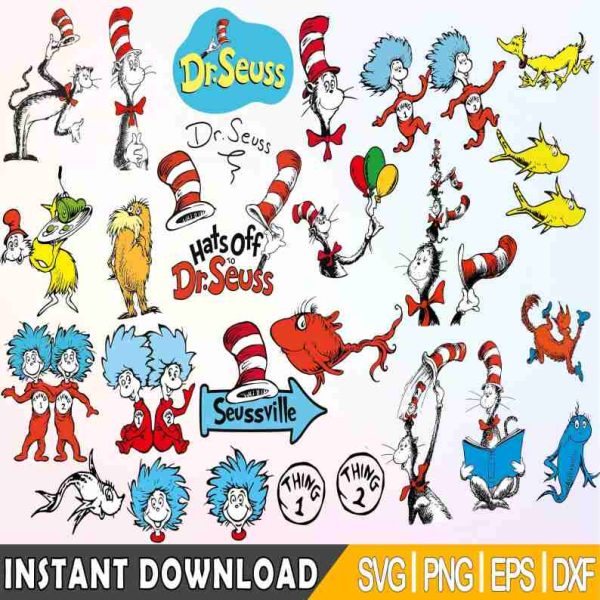 Dr Suess Bundle PNG File, Dr Suess Png, Dr Suess Clipart, Cat in the ...