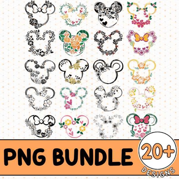 Flowers Disney Minnie Ears Bundle Png Files, Minnie Ears Clipart ...