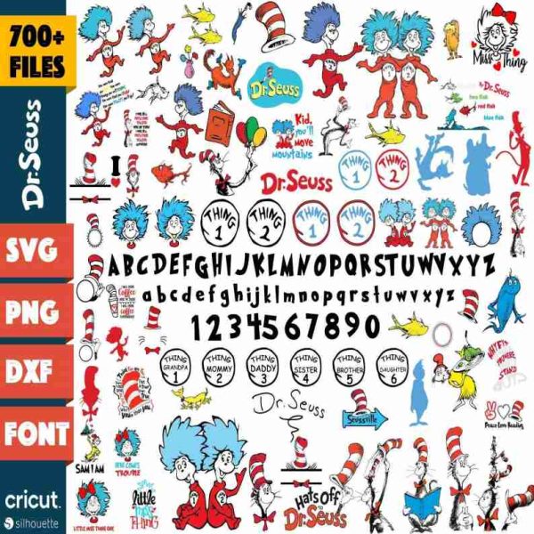 Dr Suess Bundle PNG File, Dr Suess Font Png, Dr Suess Clipart, Cat in ...