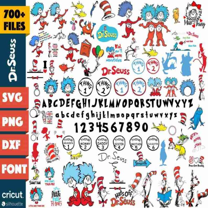 Dr Suess Bundle PNG File, Dr Suess Font Png, Dr Suess Clipart, Cat in the Hat Cricut, Thing 1 thing 2 svg, Sublimation Designs