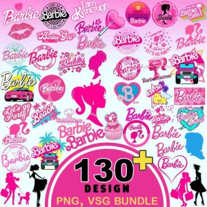 130+ Design Pink Barbi Logo Bundle, Barb Svg Png, Princess Silhouette, Girl Svg, Sticker Clipart, Svg - Png Decal Files, Digital Download