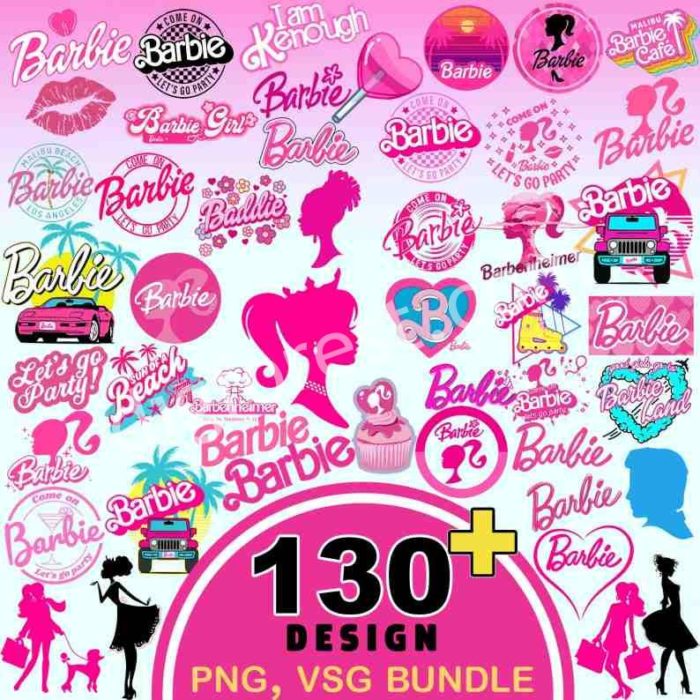 130+ Design Pink Barbi Logo Bundle, Barb Svg Png, Princess Silhouette, Girl Svg, Sticker Clipart, Svg - Png Decal Files, Digital Download