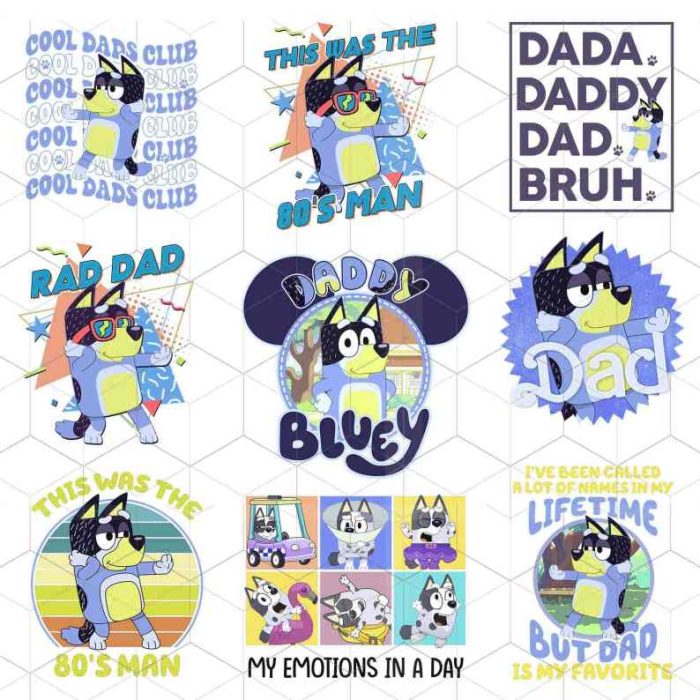 Blue Dog Cool Dad Bundle PNG, Bluey Family and Friends Digital Prints, Bluey Best Dad Digital Download, Running On Blue Dog Family