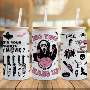 Halloween Movie Character Glass Can Design Sublimation, No You Hang Up 16oz Glass Can Wraps, Boo Libbey Glass Wrap, Sublimation Design