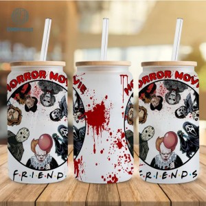 Horror Characters 16oz Libbey Can Glass Png, Halloween Png, Halloween Horror Movies Png, Halloween Friend Png, Horror Friends 16oz Glass Can Wrap Png