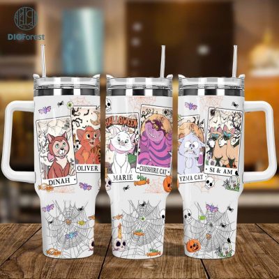 Disney Cat Tarot Card Halloween 40Oz Can Glass Png | Figaro Cat | Marie Cat | 40Oz glass can Halloween | Spooky Halloween Tumbler Wrap