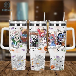 Halloween Characters Disney Stitch Tarot Card Tumbler Png, Halloween Horror Movie Png, Trick Or Treat Png, Spooky Vibes Png