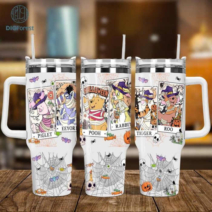 Disney Pooh And Friends Tarot Card Halloween Tumbler Png, Pooh and Friends Halloween Png, Halloween Tarot Card Tumbler, Sublimation Png