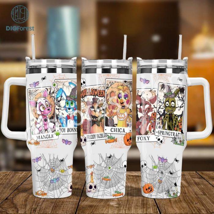 Five Night At Freddy Tarot Card Halloween Tumbler Png, Freddy Halloween Png, Halloween Tarot Card Tumbler, Sublimation Png, 40Oz Glass Can