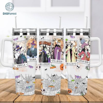 Disney Halloween Villains Characters Tarot Cards 40Oz Thin Straight Tumbler Wrap | Villains Halloween 40oz Tumbler Png | Spooky Season Png