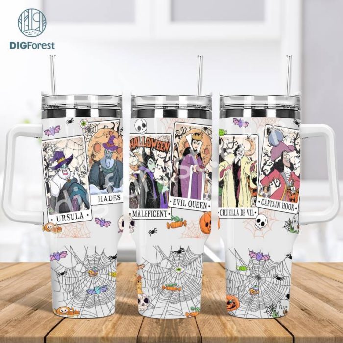 Disney Halloween Villains Characters Tarot Cards 40Oz Thin Straight Tumbler Wrap | Villains Halloween 40oz Tumbler Png | Spooky Season Png