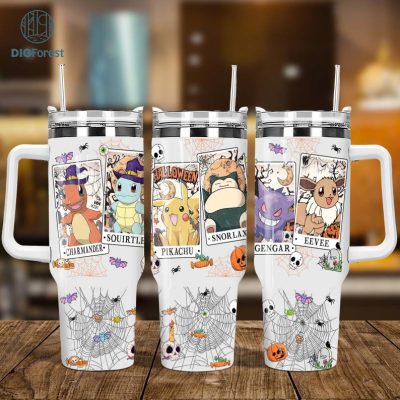 Pokemon Tarot Card Halloween Tumbler Png, Pokemon Halloween Png, Halloween Tarot Card Tumbler, Sublimation Png, 40Oz Glass Can