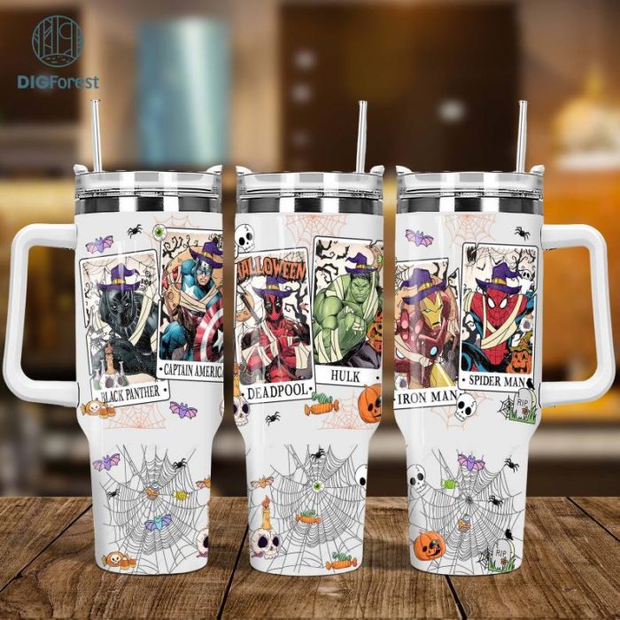 Captain America Halloween 40oz Tumbler PNG Wrap | Halloween Super Heroes Tarot Cards Png | Spiderman Tumbler Sublimation| Digital Download