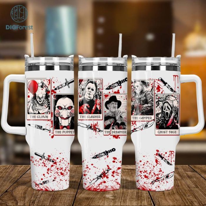 Horror Movie Killers 40oz Tumbler Wrap Sublimation Design, Halloween 40 oz Tumbler With Handle Template Png, Sublimation Design