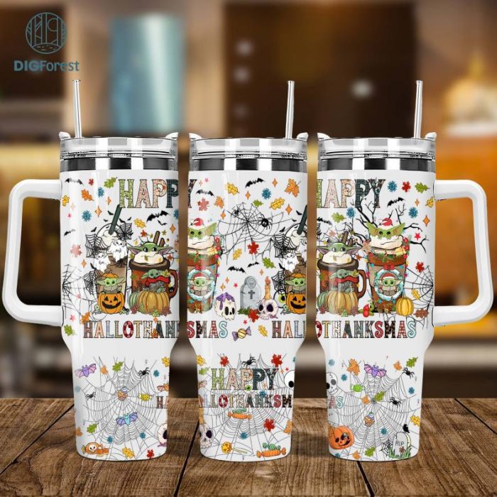 Happy Hallothanksmas Coffee 40oz Sublimation Tumbler Designs, Halloween, Thanksgiving, Christmas, 40oz Wrap, Hallothanksmas Sublimation