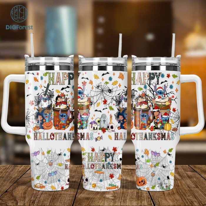 Disney Hallothanksmas Stitch 40oz tumbler wrap, Stitch 40oz, Fall PNG, Halloween Stitch png, Christmas PNG, Instant Download, Sublimation Design