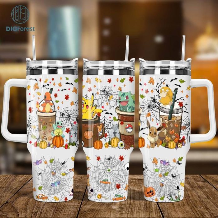 Pikachu Pokemon 40oz Sublimation Tumbler Designs, Halloween Pokemon Characters 40oz Tumbler Wrap PNG, Digital Download, falls PNG