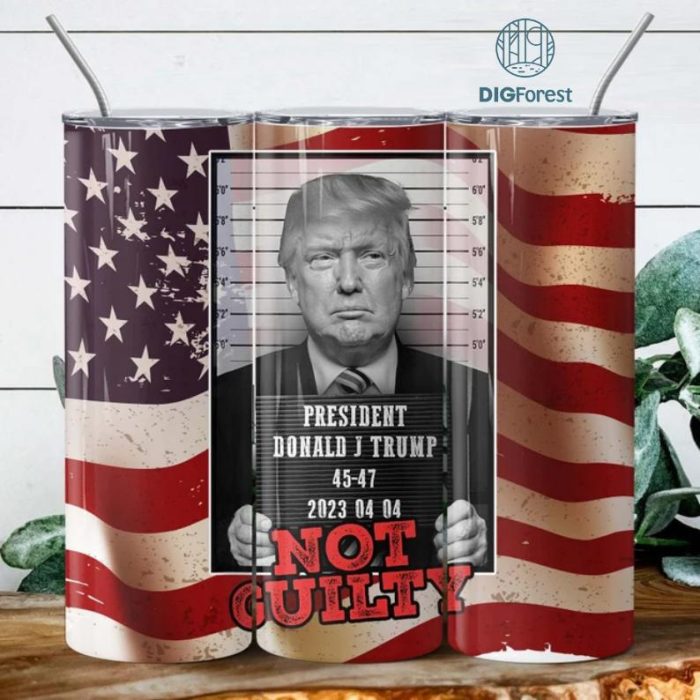 Trump Not Guilty 20oz tumbler wrap, Trump Mugshot PNG, Sublimation Png Instant Download