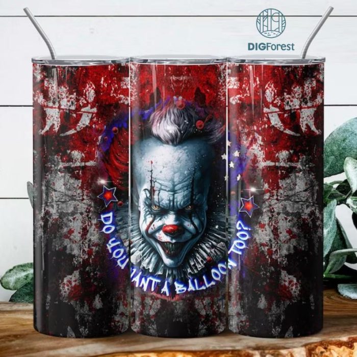 Clown Tumbler Wrap PNG 20oz Skinny Tumbler Sublimation Design PNG Halloween Tumbler Design 20oz Skinny Tumbler Wraps