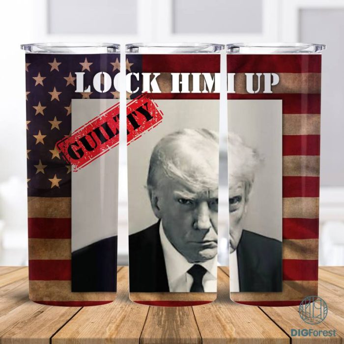 Trump Mugshot Tumbler Wrap Sublimation Design Trump 2024 Donald Trump Never Surrender, Skinny Tumbler 20oz Trump Surrender Mugshot Lock Him Up Wrap