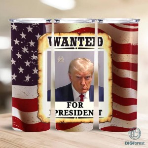 20oz Skinny Tumbler Trump Surrender Mugshot Wanted For President Wrap, Trump Mugshot Tumbler Wrap Sublimation Design, Digital Download