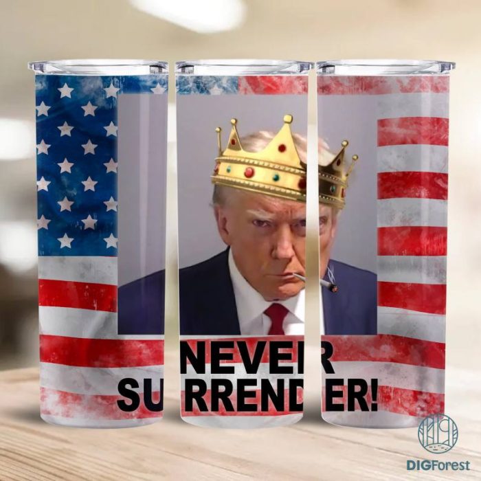 Trump 20oz Skinny Tumbler Png, Official Trump Mugshot Png, Trump Never Surrender Tumbler Wrap, Mugshot Png, Trump Mug Shot Png