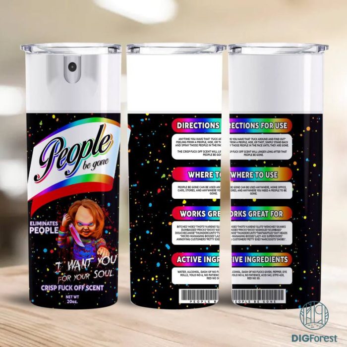 20oz People Be Gone Rainbow Spray Chucky Halloween Wrap, Bitch Spray 20oz Skinny Tumbler Sublimation, Halloween Horror, Halloween Spray 20oz Tumbler Wrap, Instant Download