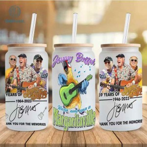 R.I.P Jimmy Buffett 16oz Libbey Glass Can Wrap Design PNG | 16oz Coffee Tumbler Wrap Png | Jimmy Buffett Thank You For The Memories