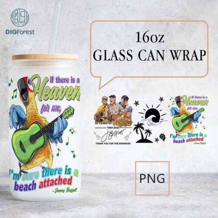 R.I.P Jimmy Buffett 16oz Libbey Glass Can Wrap Design PNG | Jimmy Buffett Thank You For The Memories | 16oz Coffee Tumbler Wrap Png