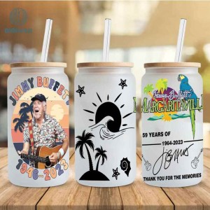 R.I.P Jimmy Buffett 16oz Libbey Glass Can Wrap Design PNG| Jimmy Buffett Thank You For The Memories | 16oz Coffee Tumbler Wrap PNG