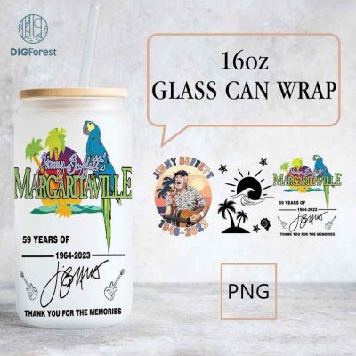 R.I.P Jimmy Buffett 16oz Libbey Glass Can Wrap Design PNG| Jimmy Buffett Thank You For The Memories | 16oz Coffee Tumbler Wrap PNG