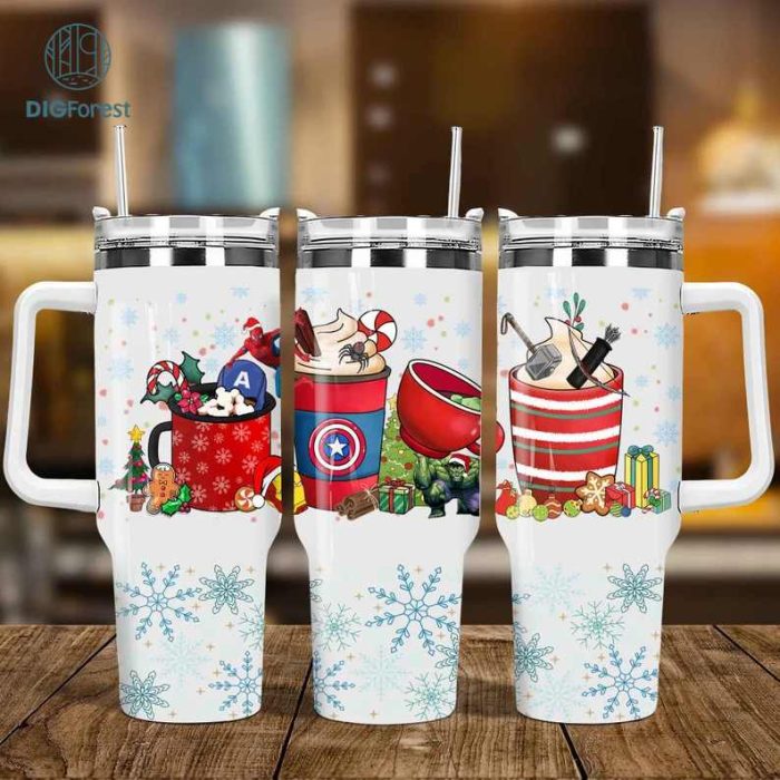 Christmas Superhero Coffee 40oz Tumbler PNG, Christmas Coffee Drink 40oz Tumbler, Christmas Coffee Cup