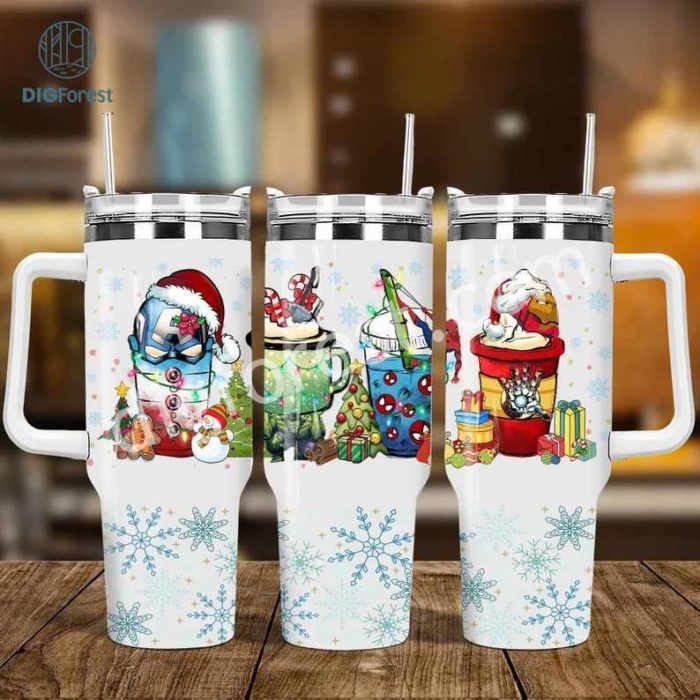 Happy Christmas Superhero 40oz Tumbler PNG, Christmas Iced Coffee 40oz Tumbler, Christmas Party 40oz Wrap