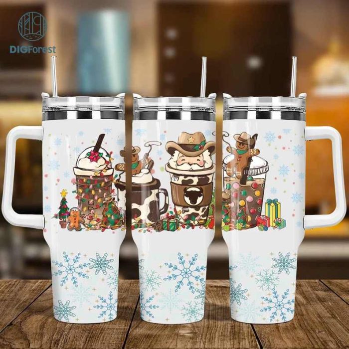 Christmas Howdy Santa Coffee 40oz Tumbler PNG, Christmas Iced Coffee 40oz Tumbler, Christmas Party 40oz Wrap