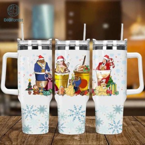 Christmas Disney Beauty And The Beast Coffee 40oz Tumbler PNG, Christmas Iced Coffee 40oz Tumbler, Christmas Party 40oz Wrap