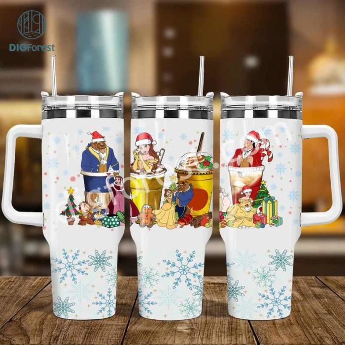 Christmas Disney Beauty And The Beast Coffee 40oz Tumbler PNG, Christmas Iced Coffee 40oz Tumbler, Christmas Party 40oz Wrap