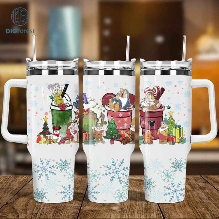 Disney The Seven Dwarfs Christmas Coffee 40oz Tumbler PNG, Christmas Iced Coffee 40oz Tumbler, Christmas Party 40oz Wrap