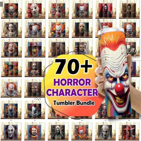 70+ Designs | Horror Tumbler Design Bundle | 20oz Tumblers | Tumbler Wrap | Tumbler Designs | PNG Sublimation Design | Halloween Designs