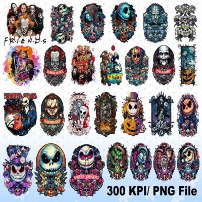 Horror Characters Halloween Bundle Png Files, Horror Movie Halloween Clipart, Jack and Sally Png, Trick Or Treat, Sublimation Designs