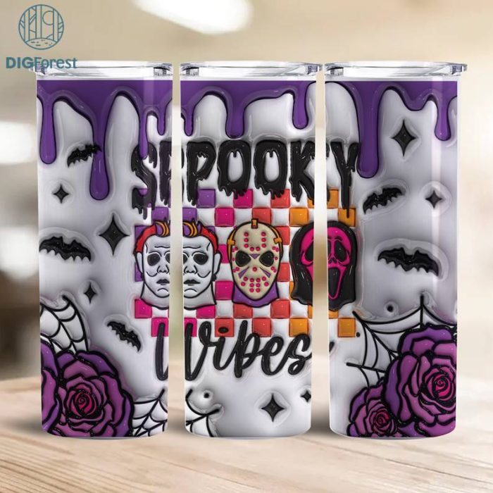 3D Inflated Spooky Vibes Tumbler Wrap Halloween, Horror Halloween Tumbler Design Skinny Tumbler 20oz, Halloween Design