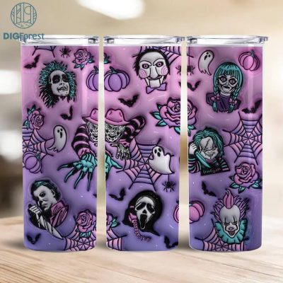 3D Inflated Spooky Vibes Horror Character Halloween, Horror Halloween Tumbler Design Skinny Tumbler 20oz, Halloween Design