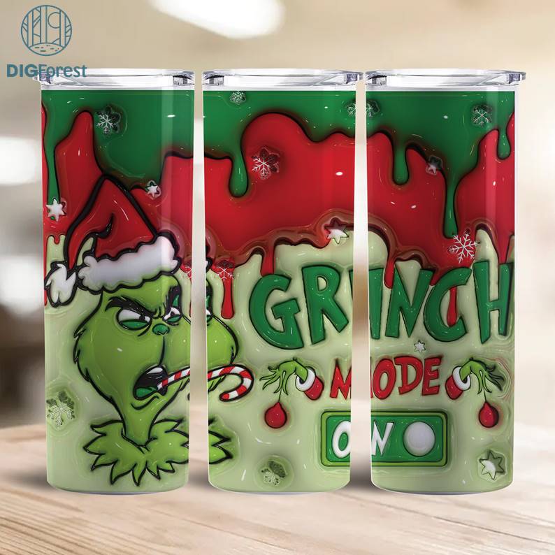 3D Inflated Christmas Grinch Png, Grinch Christmas Tumbler Design Skinny Tumbler 20oz, Grinch Design Digforest.com