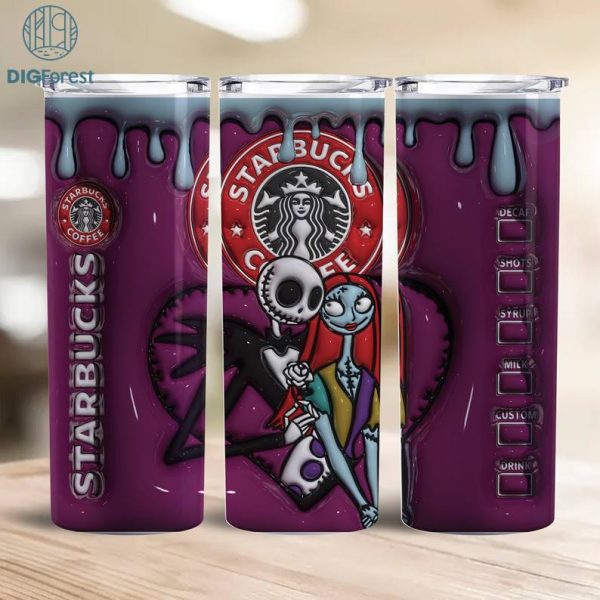3D Inflated Puffy Jack And Sally Tumbler Wrap Halloween, Horror Halloween Tumbler Design Skinny Tumbler 20oz, Halloween Design