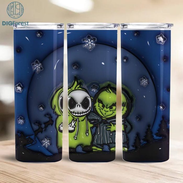 3D Inflated Puffy Jack And Grinch Tumbler Wrap Halloween, Horror Halloween Tumbler Design Skinny Tumbler 20oz, Halloween Design