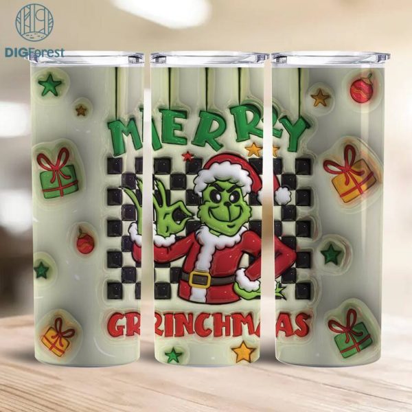3D Inflated Puffy Merry Grinchmas Tumbler Wrap Design, Grinchmas Tumbler Design Skinny Tumbler 20oz, Christmas Design