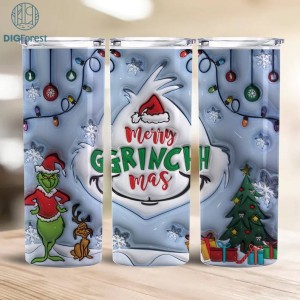 3D Inflated Puffy Merry Grinchmas Tumbler Wrap, Grinchmas Tumbler Design Skinny Tumbler 20oz, Christmas Design